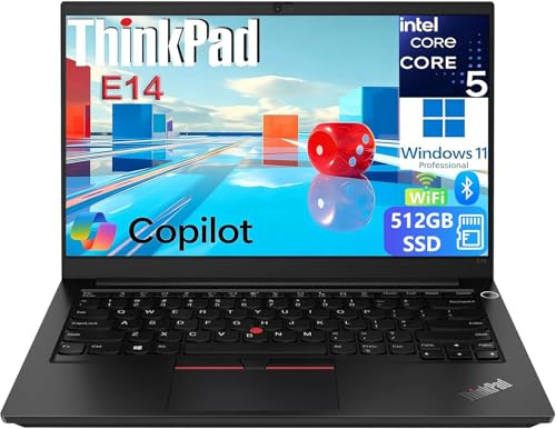 Lenovo ThinkPad E14 Gen 1 Business Laptop, 14 Inch FHD Notebook, Intel Core i5-10210U, 16GB RAM, 512GB SSD, US Keyboard, Windows 11 Pro (Renewed)