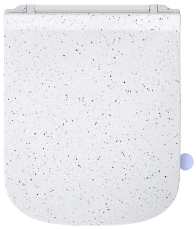 SREWOHS PRO WC Sitz mit Absenkautomatik, Toilettendeckel Eckig Form, Klodeckel Weiß Marmor, Klobrille Softclose, Toilettensitz Duroplast, WC Deckel mit Schnellverschluss, Toilet Seats 43 x 34.5 CM
