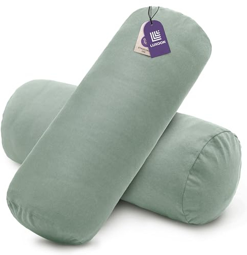 Luxoon 2er Pack Nackenrollenbezüge mit Reißverschluss – Bezüge für Nackenstützkissen, 100% Baumwolle, weich, waschbar und trocknergeeignet, 15x40 cm, Salbei Grün