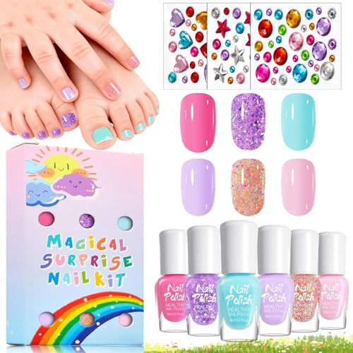 Barnens nagellack giftfritt set 6 färger nagellack flickor dra av barn nagellack, vattenbaserat barnnagellack set, snabbtorkande nagelpolish nagelset, födelsedagspresenter flickor presentkit