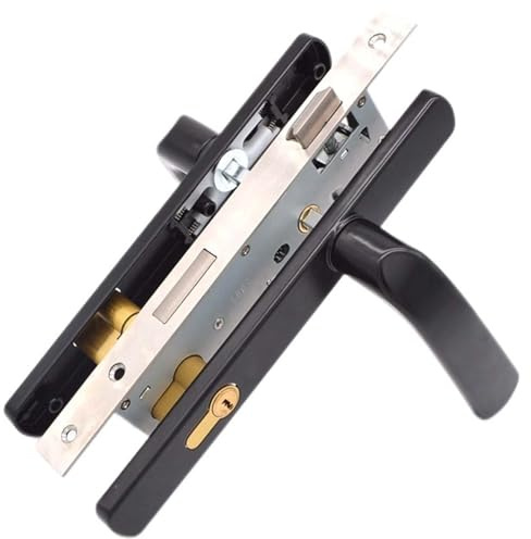 Stainless Steel Mortice Lock, Sashlock, Euro Lever Handle Lock Set - Silent Door Home Security Bedroom with Keys Shaped cylinders(Black,B)