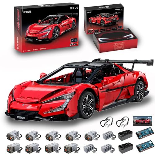 DOYAY Technik Auto 1:8 für CADA U9 Roter Supersportwagen, C64011W, Technik Rennwagen Modell Bausatz, 3670+ Teile MOC Auto Modell, für U9 Rennautos (Originalverpackung)