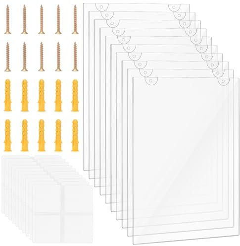 INTERWARM 10 porte Panneau Acrylique Porte Affiches Mural en Plastique | 21.6x28cm Porte Documents Présentoir en Acrylique avec Ruban Adhésif Double Face Vis pour Magasin Restaurant Bureau Maison