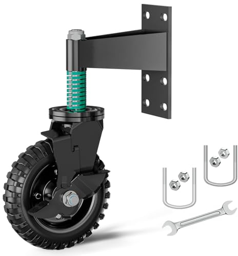 DOZAWA Gate Wheel with Brake, 6 Inch Heavy Duty Fence Wheels for Wooden and Metal Tube Gates, Support to 550 lbs, Spring-Loaded 360 Degree Rotation Caster Kit - Black