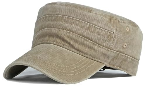 Mikqky Military Cap män och kvinnor, vintage tvättad denimkeps bomull platt topp Ca-p, bomull platt topp keps utomhus sport avslappnad solhatt, retro stil armékeps med justerbar stängning