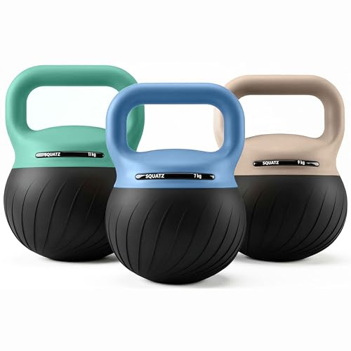 Squatz Soft Drop Kettlebell Set for Home Gym Strength Training - Cushioned Base Kettlebell Set with Wide Grip Handle, Floor-Safe Design, 15 lb, 20 lb, and 25 lb Weights for Full Body Workouts