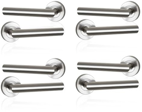 MSC 4 Sets – Straight Brushed Chrome Door Handles – Modern Internal Door Handles on Straight Design, Satin Finish Interior Door Handles, 125mm Lever, 54mm, Includes Fittings