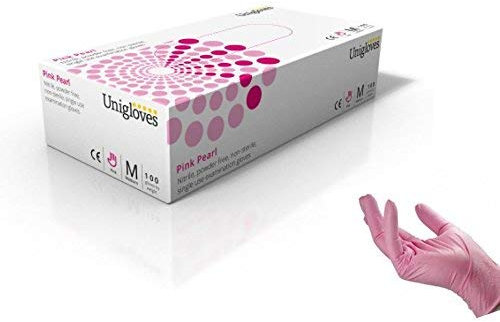Unigloves Strong Pink Pearl Nitrile Beautician Latex Free Disposable Gloves