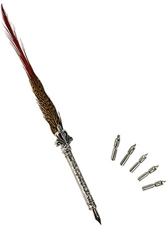 SIPLIV antik natur Feder Stift DIP Stift Füllfederhalter Geschenkgriffel mit 5 verschiedenen Modellen Schreibfeder - braun und rot Feder