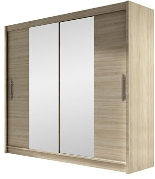 Mirjan24 Kleiderschrank London II mit Spiegel, Schiebetürenschrank, Schwebetürenschrank, Modernes Schlafzimmerschrank 180x215x58cm, Garderobe (Sonoma Eiche)