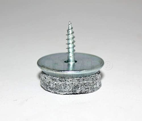 HKB ® 64 Stück Filzgleiter zum Schrauben, Ø 24mm, Stahl verzinkt mit 5mm starkem, grauem Filz in Metallsockel, strapazierfähig, stabil und langlebig, Hersteller HKB, Artikelnr. 51308