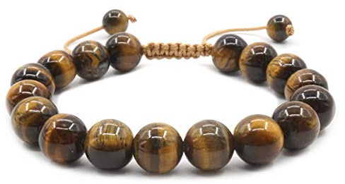 Mayting 10 mm naturligt tigeröga armband flätat rep justerbart ädelstensarmband för män och kvinnor lyckoberlock armband