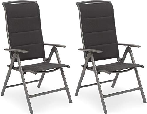 BRUBAKER 2er Set Gartenstühle Milano - Hochlehner Stühle klappbar | 8-fach verstellbare Rückenlehnen - Klappstühle Aluminium - Wetterfest - Silbergrau