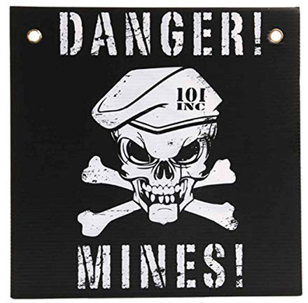 Cartel de advertencia Danger! Mines!, 30 x 30 cm, color negro y blanco
