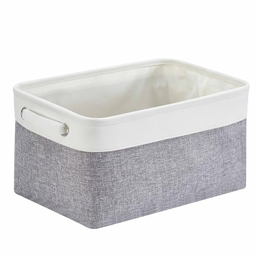 Mangata Canvas Storage Box Fabric Storage Basket with Handles for Cupboards, Shelves, Clothes, Toys (Medium, Foldable, Grey White)