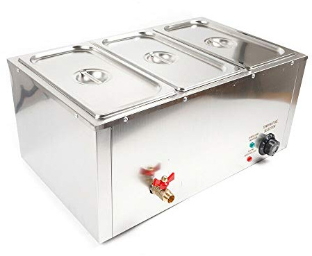 3 x 7 L Bain Marie , Chauffe Plat 220v Chauffe-Plat Electrique Commercial avec 3 Bacs Casseroles en Acier Inoxydable pour Les magasins de Petit-déjeuner/Les collations/Les Restaurants