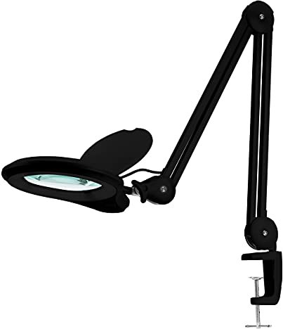 Neatfi Bifokal Lupenlampe, 1,200 Lumen LED mit Klemme, doppelte Vergrößerung, 13 cm Linse, verstellbarer Arm, ideal für Präzisionsarbeit (5 Diopter mit 20 Dioptrien, Schwarz)