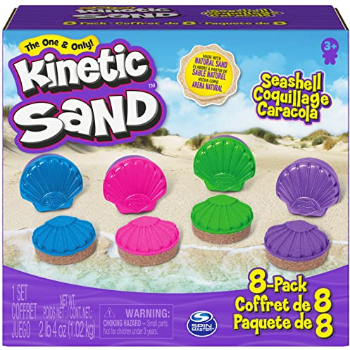 Kinetic Sand, Seashell Containers 8-Pack with 4 Neon Sand Colors and Kinetic Beach Sand, Play Sand Sensory Toys for Kids Ages 3 and up