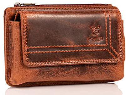 MATADOR 2in1 Echtleder Handy Gürteltasche mit Reißverschlussfach #Brisbane, mit edler Geschenkbox und RFID Schutz, Elegante Handytasche Gürtel Leder für Smartphone bis 6,1 Zoll in Braun Vintage