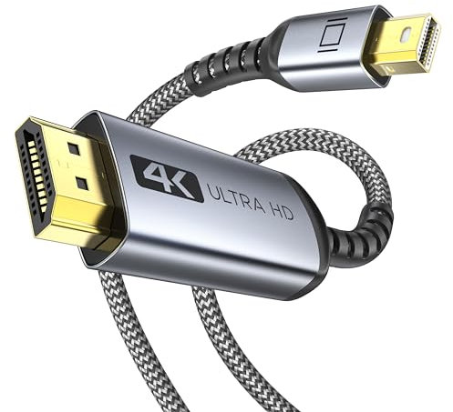 WARRKY 4K Mini DisplayPort to HDMI Cable (UHD, Gold-Plated Plugs, Aluminium Case) Thunderbolt to HDMI Cable - 1.8M