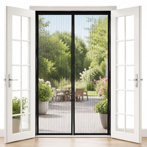 Magnetic Fly Screen Door Curtain GENERISE Fly Screens for Doors - Lightweight & Washable, Simple to Install 97cmx210cm (Black)