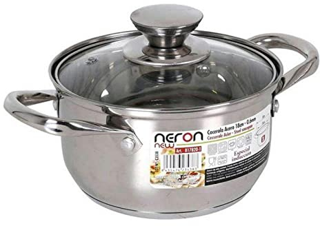 Casseruola 18 cm 3 l acciaio induzione con coperchio New nero