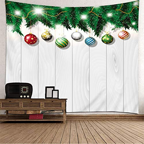 Banemi Psychedelischer Wandteppich, Weihnachtsdekoration Pine Tree Ball Stars Weiß Grün Polyester Wandbehang Kinder 260X240cm