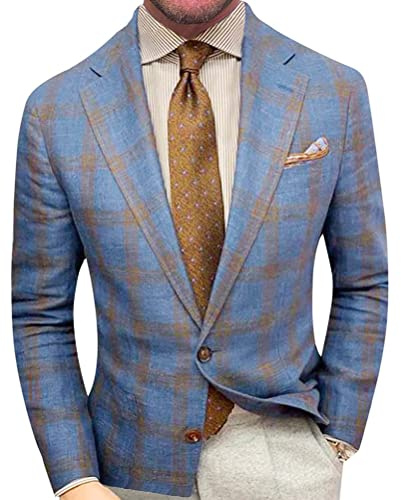 Onsoyours Giacca Blazer Uomo A Quadri Abito Slim Fit Giacche Vintage Plaid con Button Elegante Suit Cappotto Casual Affari Formale Cena Blazer A Marina L