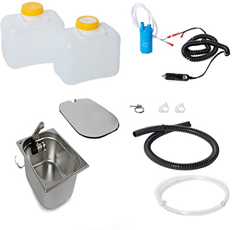12V DIY Camping Miniküche Bausatz Wohnmobil Caravan 325x265x150 Integr. Wasserhahn + Abdeckung Weiß 10 Liter (ad-ideen)