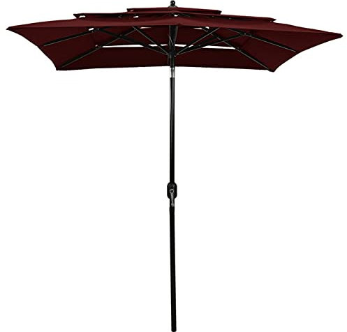 Festnight Ombrellone Decentrato, Ombrellone da Giardino, Ombrellone a 3 Livelli con Palo in Alluminio Rosso bordò 2x2 m