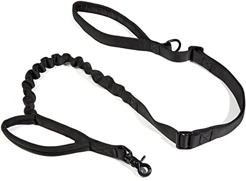 JiePai Tactical Dog Training Bungee Leash Military Dog Leash Quick Release Elastic Leads Rope with 2 Control Handle, 6ft for Medium Large Dogs, Black