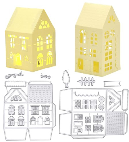 GLOBLELAND Troqueles de Corte de Casa 3D Troqueles de Construcción de Metal Plantillas de Estampado en Relieve para Hacer Tarjetas de Papel Decoración Manualidades DIY Álbum de Recortes Decoración de