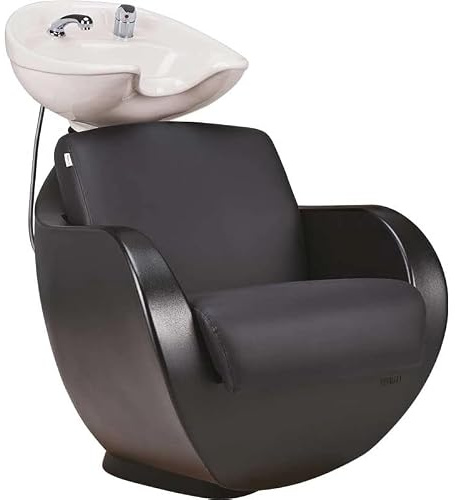 AYALA Friseurstuhl mit Waschbecken THOMAS Friseurwaschbecken Friseur Waschplatz Rückwärtswaschsessel Salon Friseursessel Waschsessel Schwarz