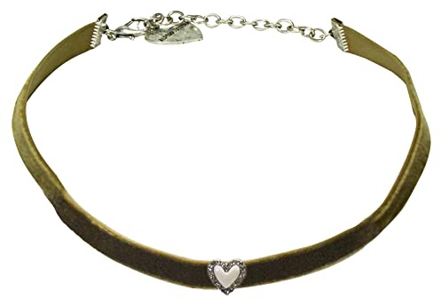 Alpenflüstern Trachten-Samt-Kropfband Strassherz - nostalgische Trachtenkette enganliegend, Kropfkette elastisch, Damen-Trachtenschmuck, Samtkropfband schmal (in traditionellen Farben) DHK321