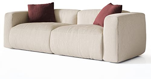 Newroom Sofa Couchgarnitur Couch Beige Feincord - Stilvoll Bequem mit Cord Stoff - (B/H/T) 250x73x96 cm