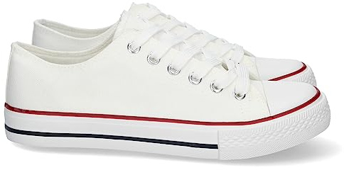Zapatilla Plana de Mujer, Comoda, con Material de Lona, Estilo Bamba Casual, y Cierre de Cordones