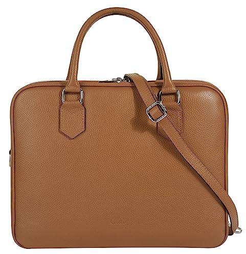 Cluty Aktentasche Echt Leder Damen Made in Italy, Smartphonefach, Business Tasche, Bürotasche mit Reißverschluss, Damen Handtasche aus Leder