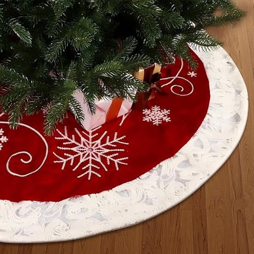 Weihnachtsbaumrock,120cm mit Schneeflockenmuster passend für 4-9 ft große Weihnachtsbaum Weihnachtsbaumdecke Rund Deko Christbaumdecke für Weihnachtsbaumständer Weihnachtsfeiertags-Party-Ornamente