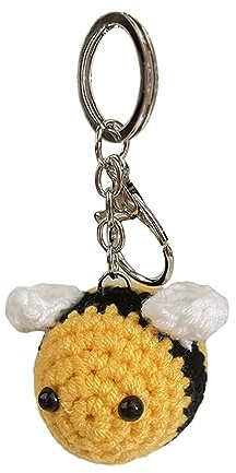 AUTUUCKEE 1 Stück Weben Hängen, Schlüsselanhänger Handgemachte Geldbörse Niedlich Plüsch Weben Tasche Zubehör Brieftasche Häkeln Bienen Geschenk für Männer Frauen - 6 x 4 cm (Gelb), 1 x Bienen-Charm,