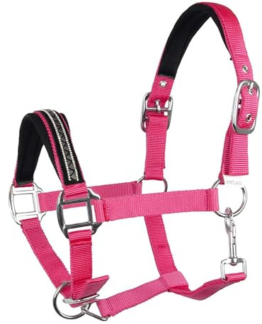 Brama West Cabestro de caballo Shelly con brillantes – ajustable – en todos los tamaños – Rosa – Talla Full