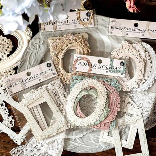 NATOSU 40 Blätter Spitze Rahmen Scrapbook,Vintage Hohle Geprägt Foto Rahmen Material Scrapbooking Hintergrund Fenster Rahmen Papier für DIY Vintage Journaling Zubehör