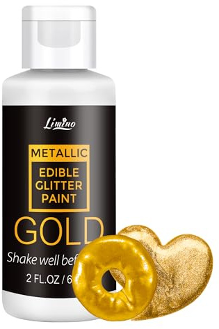 Edible Glitter Flüssig Essbarer Glitzer - 60ml Metallic Flüssiges Essbares Glitzerpulver für Kuchen, Backen, Macarons - Metallisch Lebensmittelfarbe Glitzerfarben für DIY Keksen, Fondant (Gold)