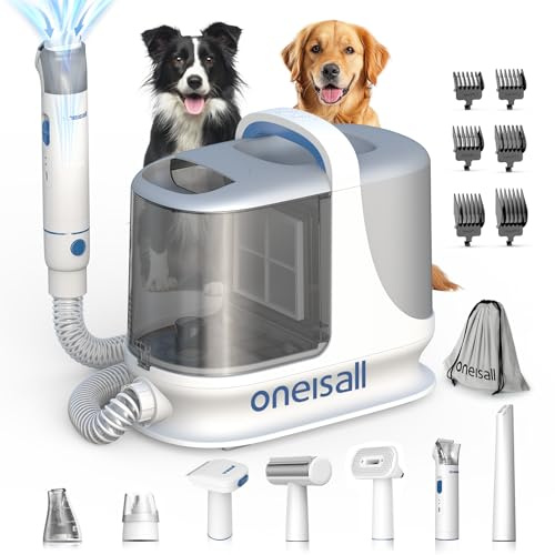 oneisall Aspirateur pour chiens et chiens, 3 litres de poudre pour animaux de compagnie avec tondeuse, 5 outils d'entretien des fourrures, aspirateur puissant pour poils 13000 Pa