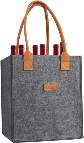 JUTTAUTO Caravan Wine Bottle Bag 6 Removable Compartment Wine Carrier Tote Camping Beer Drink Storage Felt Bag for Travel, Picnic,Protecting Motorhome Drinks Water Bottles,Great Gift for Wine Lover