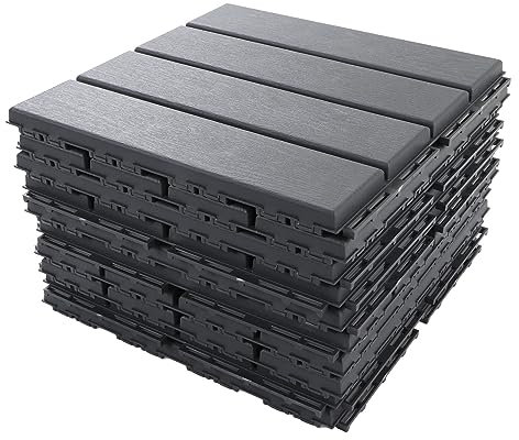 Kunststoff Interlocking Deck Tiles, 30 Stück 30x30cm/11,8x11,8 Zoll wasserdichte Drainage Bodenkissen Fliese, Outdoor Bodenbelag Pflastersteine für Patio Garten Veranda Hof