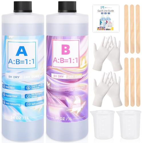 IModeur Transparentes Epoxidharz - 2000 ML/68 oz Selbstnivellierendes Kristall Epoxidharz - Kein Vergilben, keine Blasen UV-beständiges Gießharz für Kunsthandwerk, Schmuckherstellung (1L x 2)