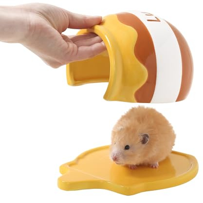 Tafit Honey‑Shaped Ceramic Hamster Hideout, Small Pet Cooling House | Detachable base & easy‑to‑clean design, for all‑season use, with dot adhesive pads, for dwarf & Syrian hamsters, gerbils