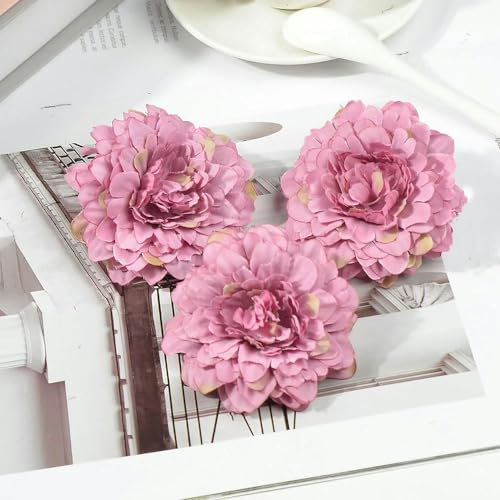 5/20 Stück 7 cm künstliche Seiden-Dahlien-Chrysanthemen-Blütenköpfe für die Hochzeitsdekoration zu Hause, handgefertigte DIY-Kunstblumen-Lila-20 Stück