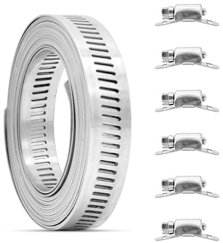 Bailinks Set di Fascette Stringitubo in Acciaio Inox 304, Fasce Metalliche Regolabili, fascette stringitubo e morsetti per utilizzo domestico e fai-da-te (2M+5 Morsetti Regolabili)