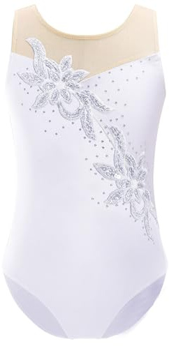 Eandarui Ballettanzug Kinder Mädchen Ärmellos Sportbody Strass Glitzer Gymnastik Trikot Mesh Patchwork Leotard Eiskunstlauf Akrobatik Anzug